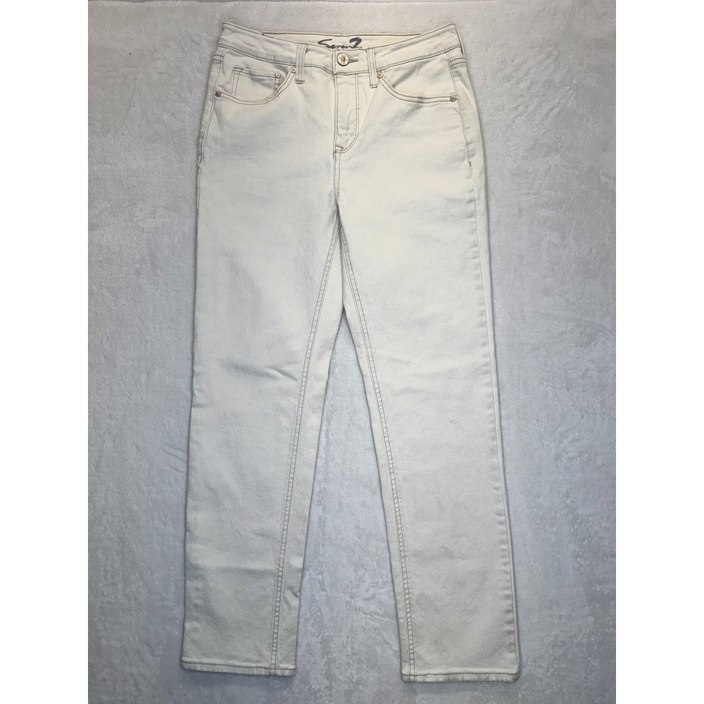 Seven7 Jeans Women 4‎ Bone White High Rise Stretch Denim Slim Straight